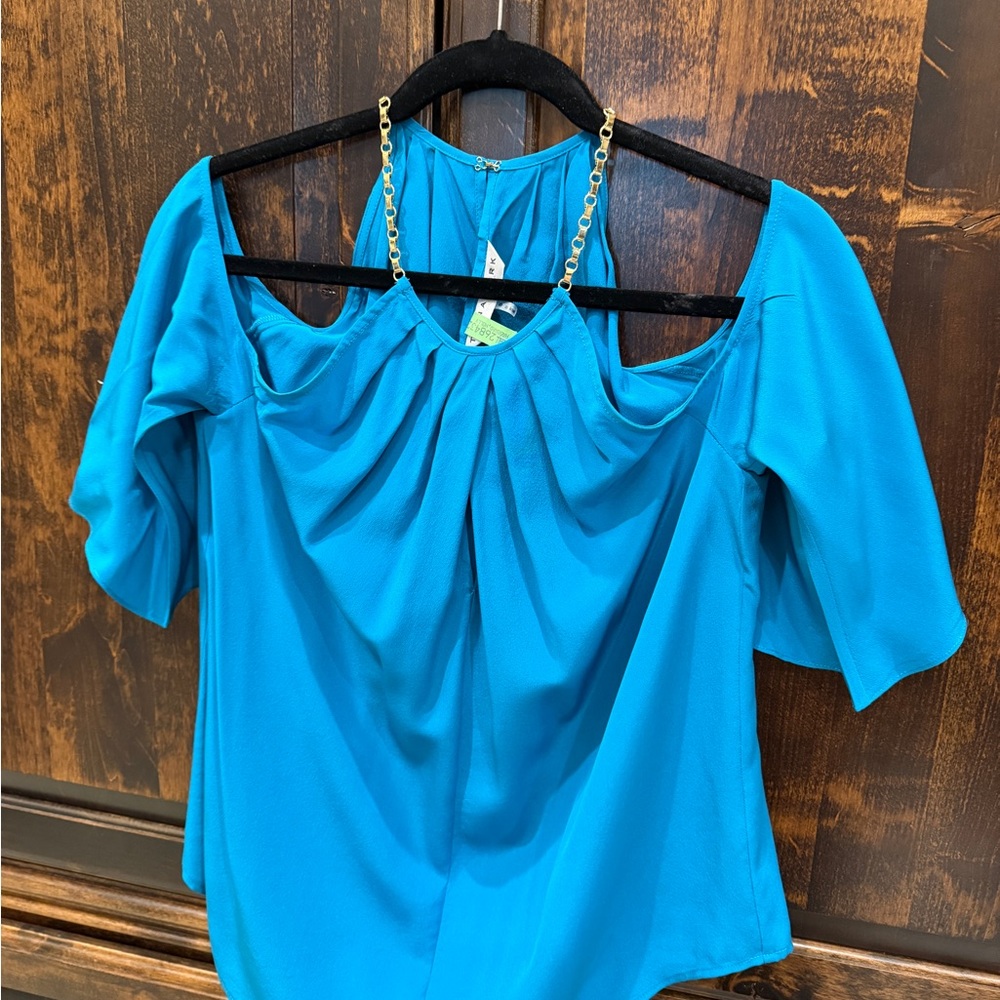 Trina Turk Vibrant Blue Blouse with Chain Accent